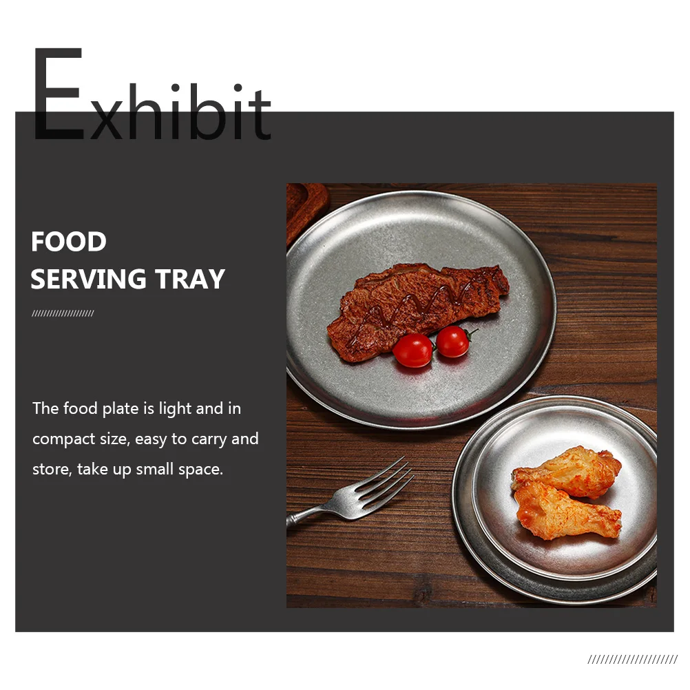 

Vintage Style Roast Meat Plate Stainless Steel Round Food Dish For Bbq Steak Snack Serving Kitchen Gadget Fruit Tray