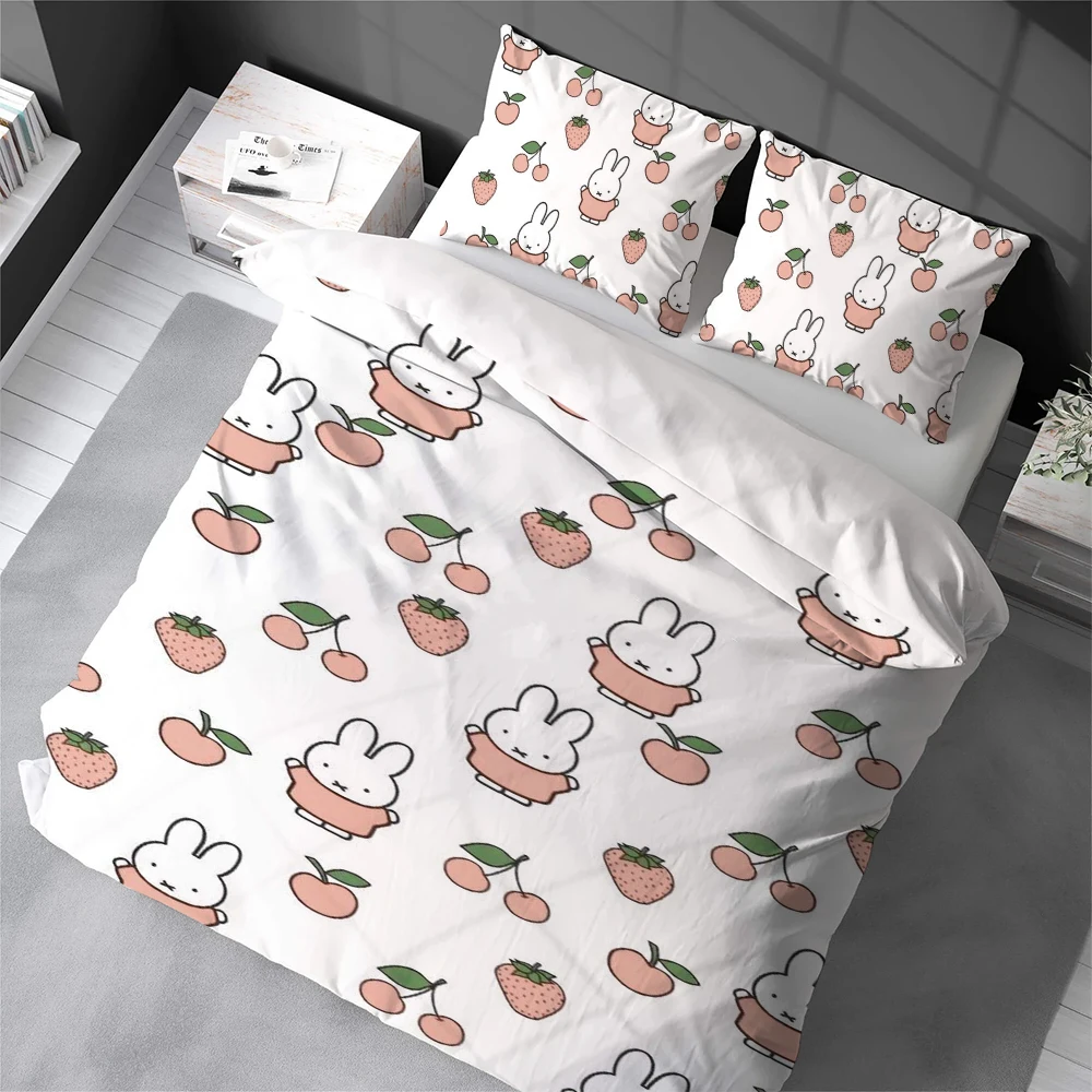 M-MiffyS Kawaii Duvet Cover Set Home Style Bedding Soft Laundry Cotton Bed 3 Piece Set Student Dormitory Gift