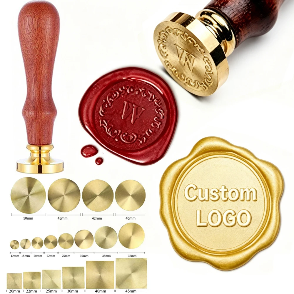 Personalisierter Messing-Wachssiegelstempel mit individuellem LOGO, rund/quadratisch, 25/30/40/50 mm Wachssiegelkopf für Hochzeitseinladungskarten.