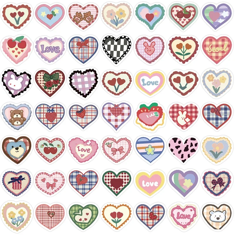 10/30/100PCS Grid Heart PVC Sticker Aesthetic Children\'s Korean Decoration Scrapbooking Stationery School Supplies for Kids