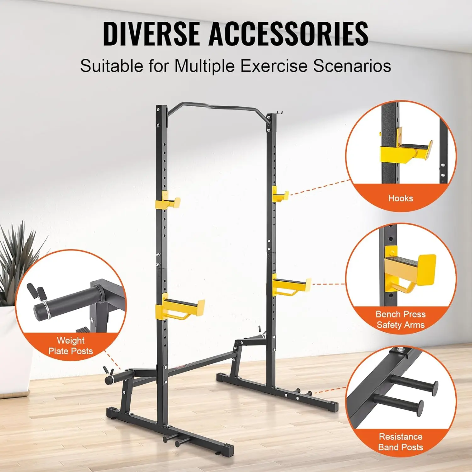 Squat Stand Power Rack, Multi-Functional Power Rack with Pull up Bar, Hook, and Weight Plate Storage Attachment,600 Pounds