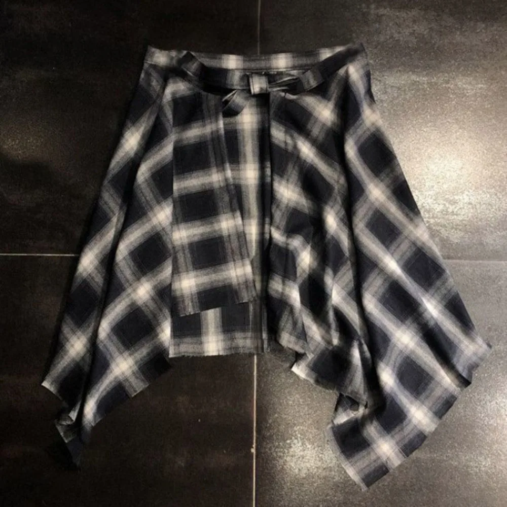 

Retro Elastic Women Plaid Skirt Irregular Bow-knot Waist Shirt Blue White Lattice Mini a-line Shortskirt Girls Streetwear