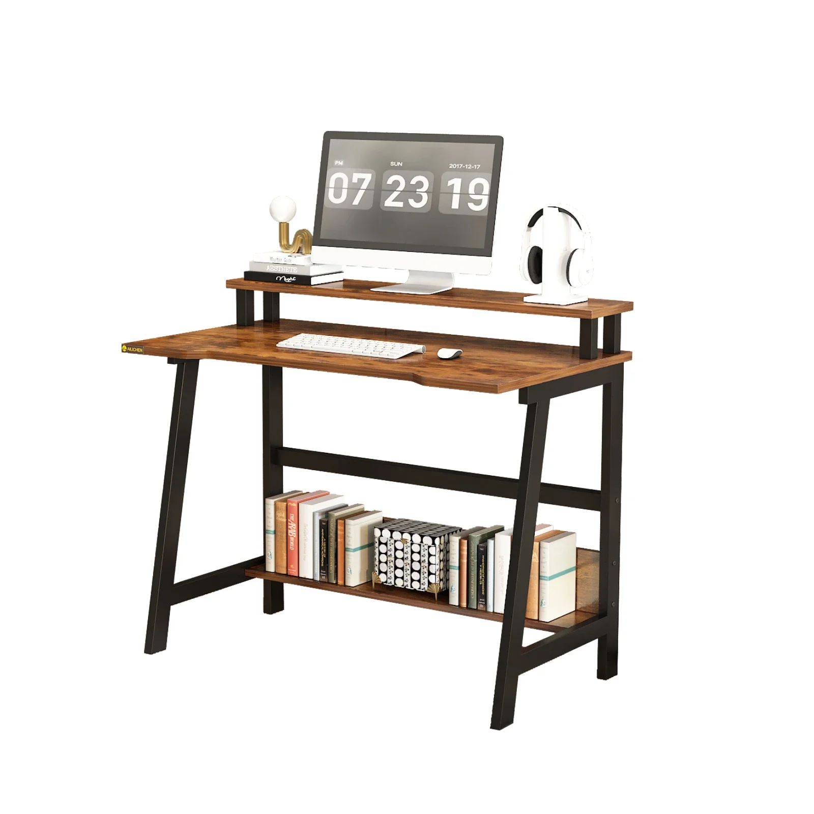 Small Computer Desk, Study Table with Storage and Monitor Shelf, Writing Computer Table Suitable for Bedroom, Living Room