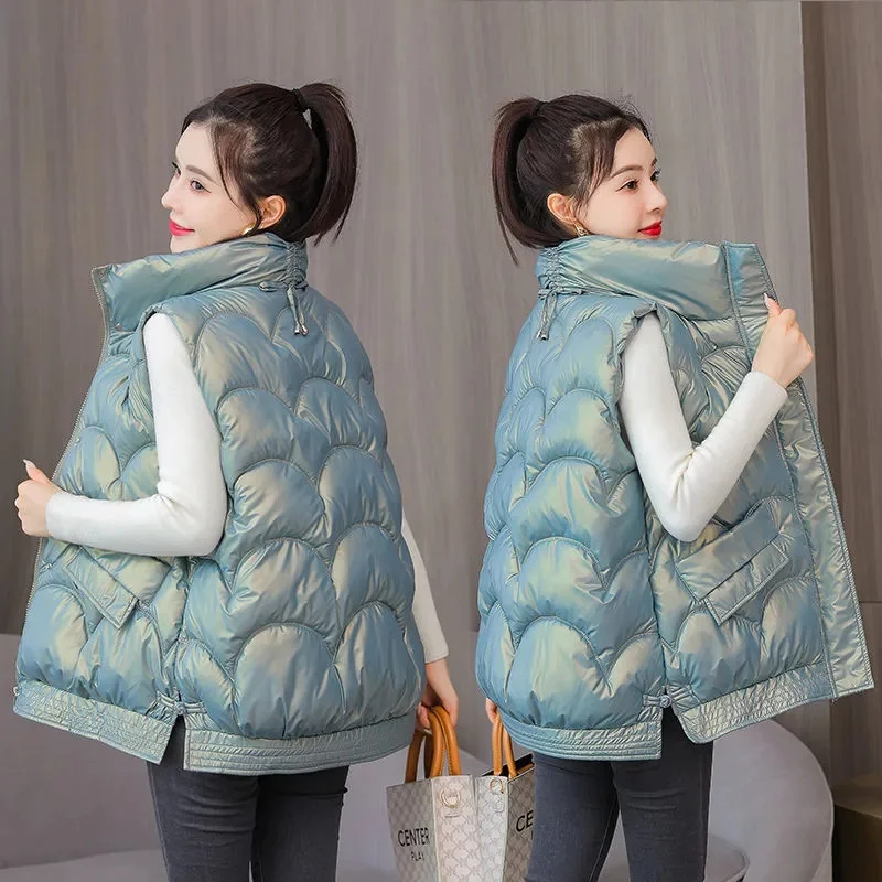 

Women Winter Warm Crop Waistcoat Sleeveless Stand Collar Double Sided Lightweight Puffer Vest 2025 Streetwear