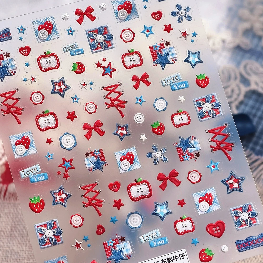 หวานฤดูร้อนอร่อยแตงโมไอศกรีม 5D สติกเกอร์เล็บ Elegant Bowknot Cool Ice Square Jelly เล็บสําหรับเล็บ