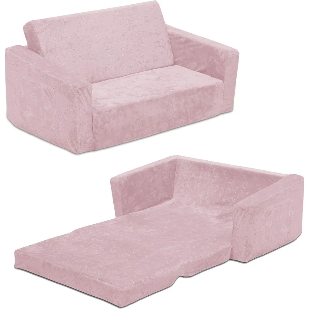 Serta Perfect Sleeper Extra Wide Convertible Sofa to Lounger - Comfy 2-in-1 Flip Open Couch/Sleeper for Kids, Pink