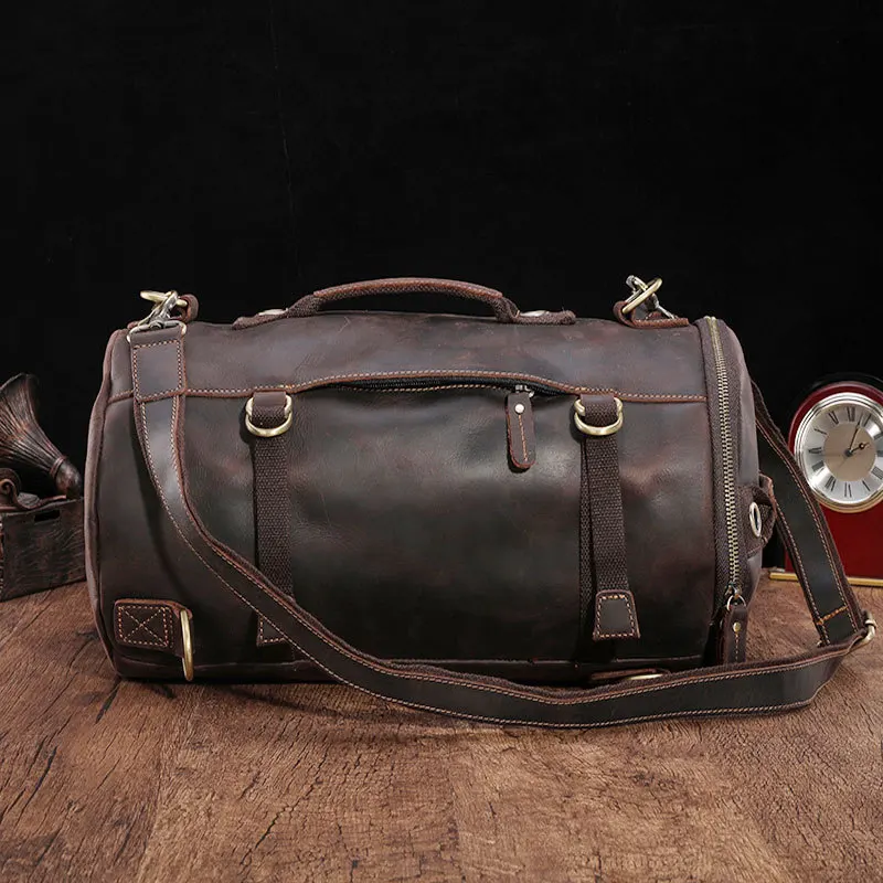 Unique Design Leather Backpack For Men Vintage Crazy Horse Leather Bucket Daypack Large Male Travel Bag Male Backpacks