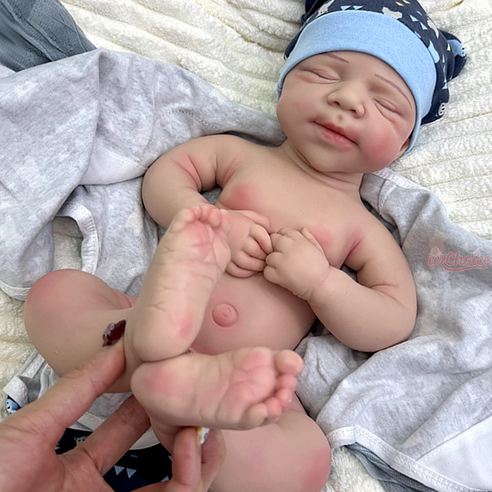 Pascale 47cm Soft Full Silicone Reborn Doll Sleepy Baby with Natural Relaxed Smile for Parenting Simulation Birthday Gifts