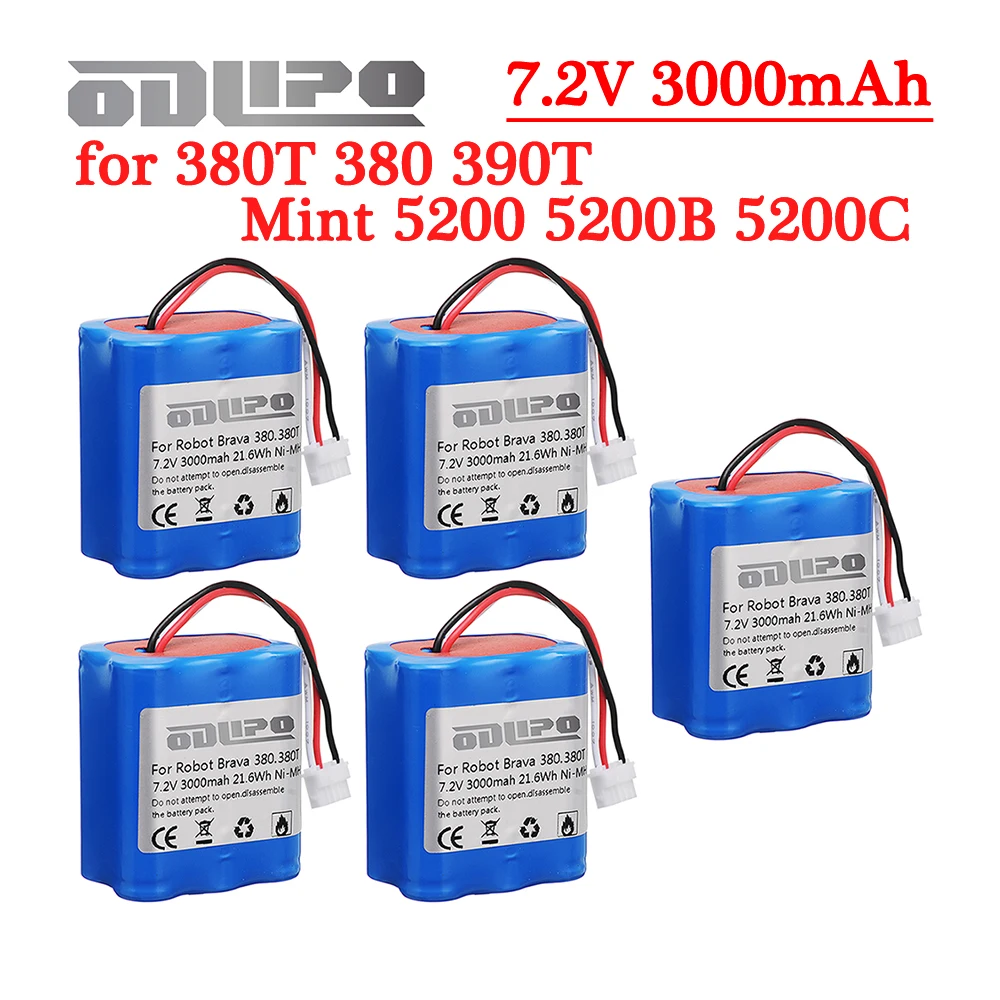 7.2V NI-MH 3000mAh Battery for iRobot Braava 380T 380 390T Mint 5200 5200B 5200C Vacuum Cleaner upgraded 2500MAH NI-MH Battery