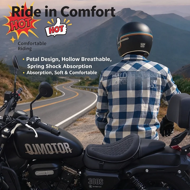 3D Honeycomb Gel Seat Cushion, Pressure Relief Non-Slip Seat Pad, Motorcycle Accessory for Long Distance Riding