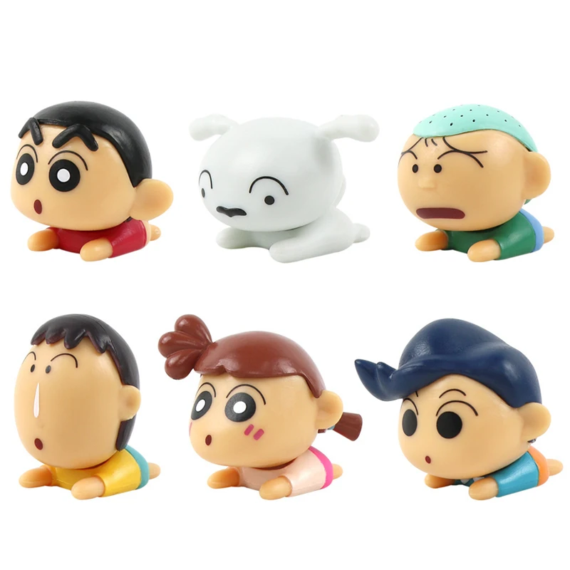 

6Pcs/Set Crayon Shin Chan Kawaii Cartoon Figures Q Version Mini Action PVC Figurines Desk Decor Car Ornaments Model Dolls Gifts
