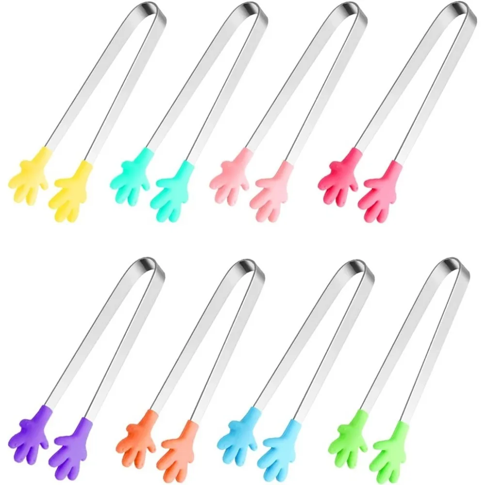 4/8 Pieces Silicone Mini Clips Hand-Shaped Food Clips Colorful Children's Clips for Food Ice Fruit BBQ Easy To Clean 5 Inch