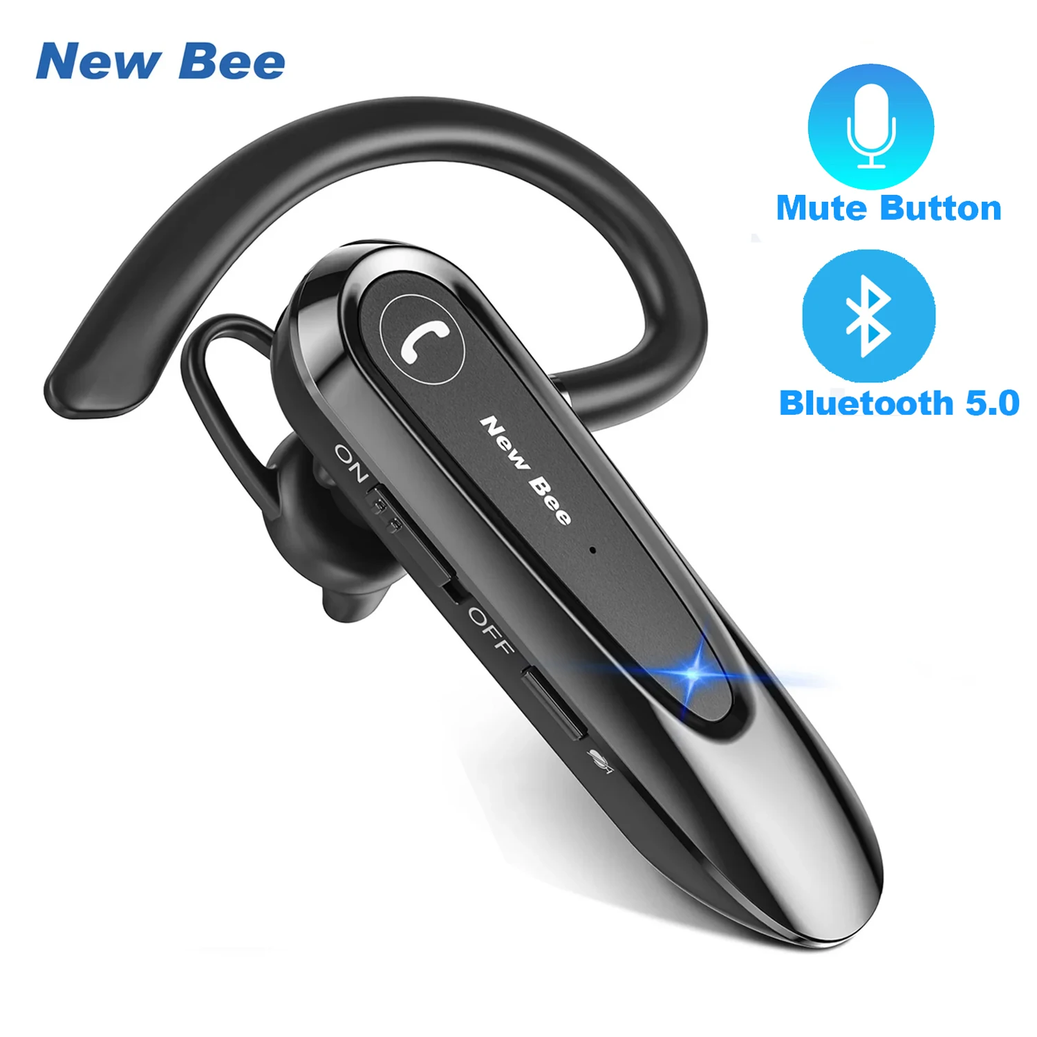 New Bee B45 Bluetooth 5.0 Earphones Dual Mic Mute Wireless Headset Handsfree Earbuds CVC8.0 Noise Reduction for Business Driving