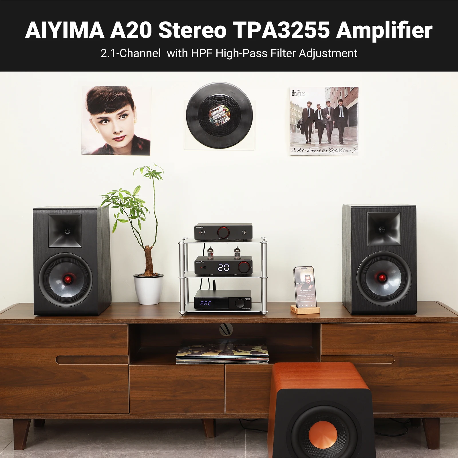 AIYIMA A20 PFFB مكبر كهربائي TPA3255 Hifi 300 واط X2 ستيريو قوة أمبير مع XLR/RCA إدخال متوازن بالكامل HPF مرشح تمرير عالي