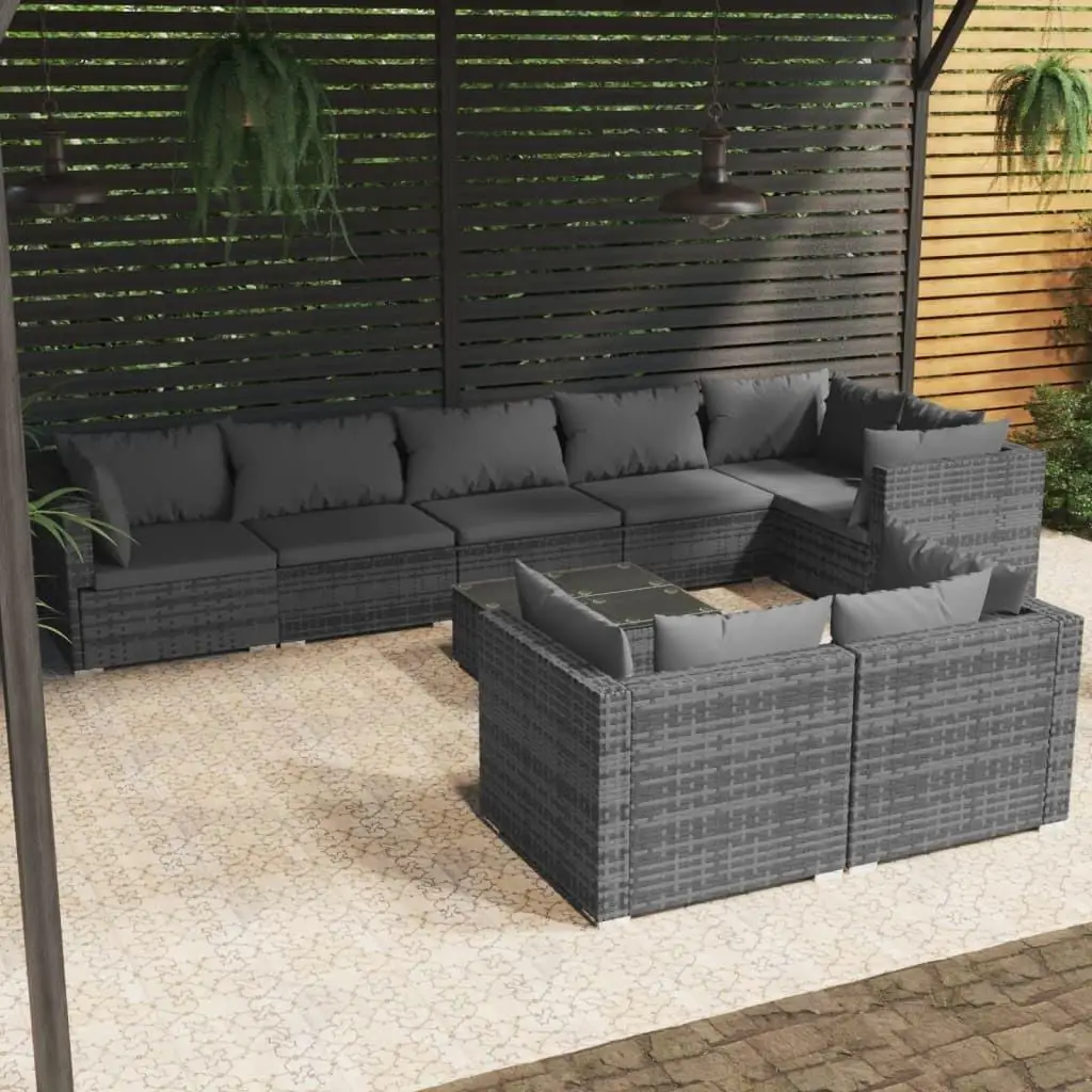 

Garden Lounge Set Grey PE Rattan Powder Coated Steel Plastic Glass Outdoor Furniture Modern Stylish Seating