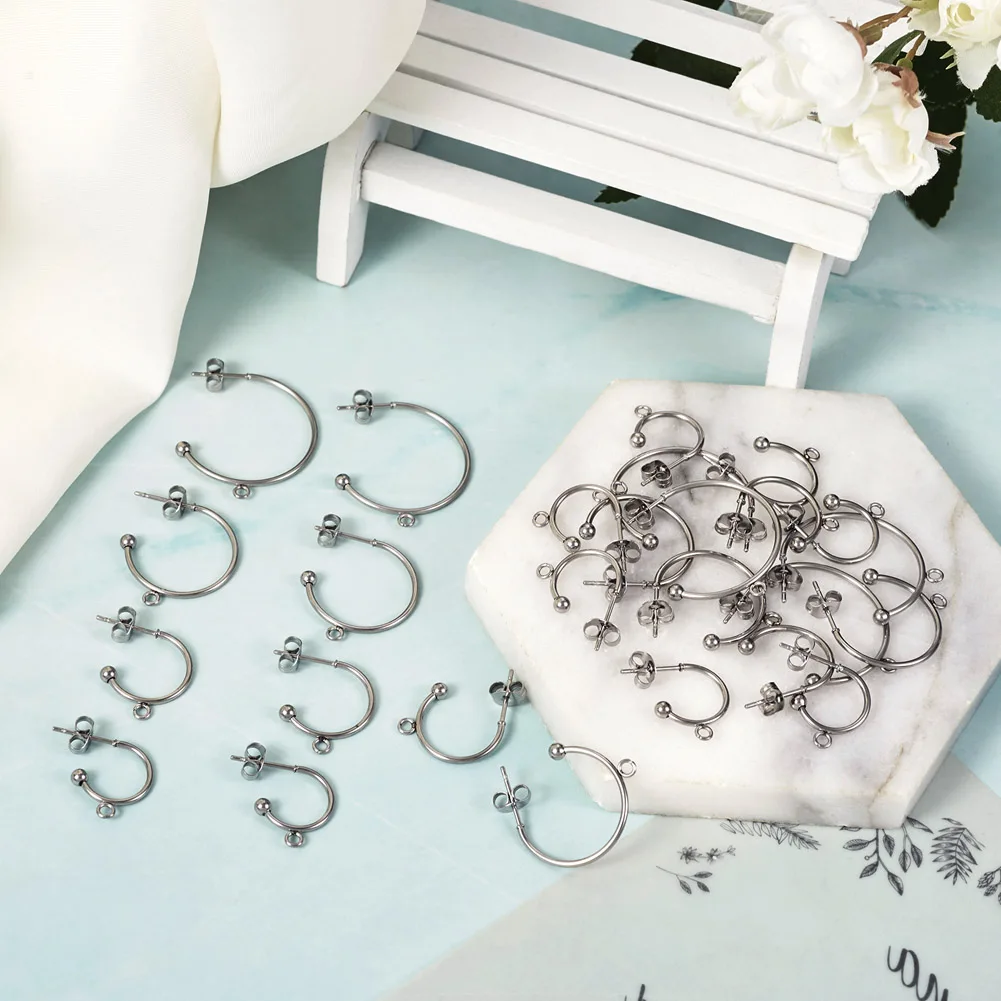 32Pcs 4 Size 304 Stainless Steel Half Hoop Earring Findings with Loops For DIY Fashion Dangle Earrings Jewelry Making Supplies