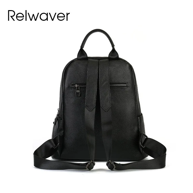 Relwaver genuine leather backpack black plaid pattern women backpack 2024 winter all match soft causal embossing travel backpack