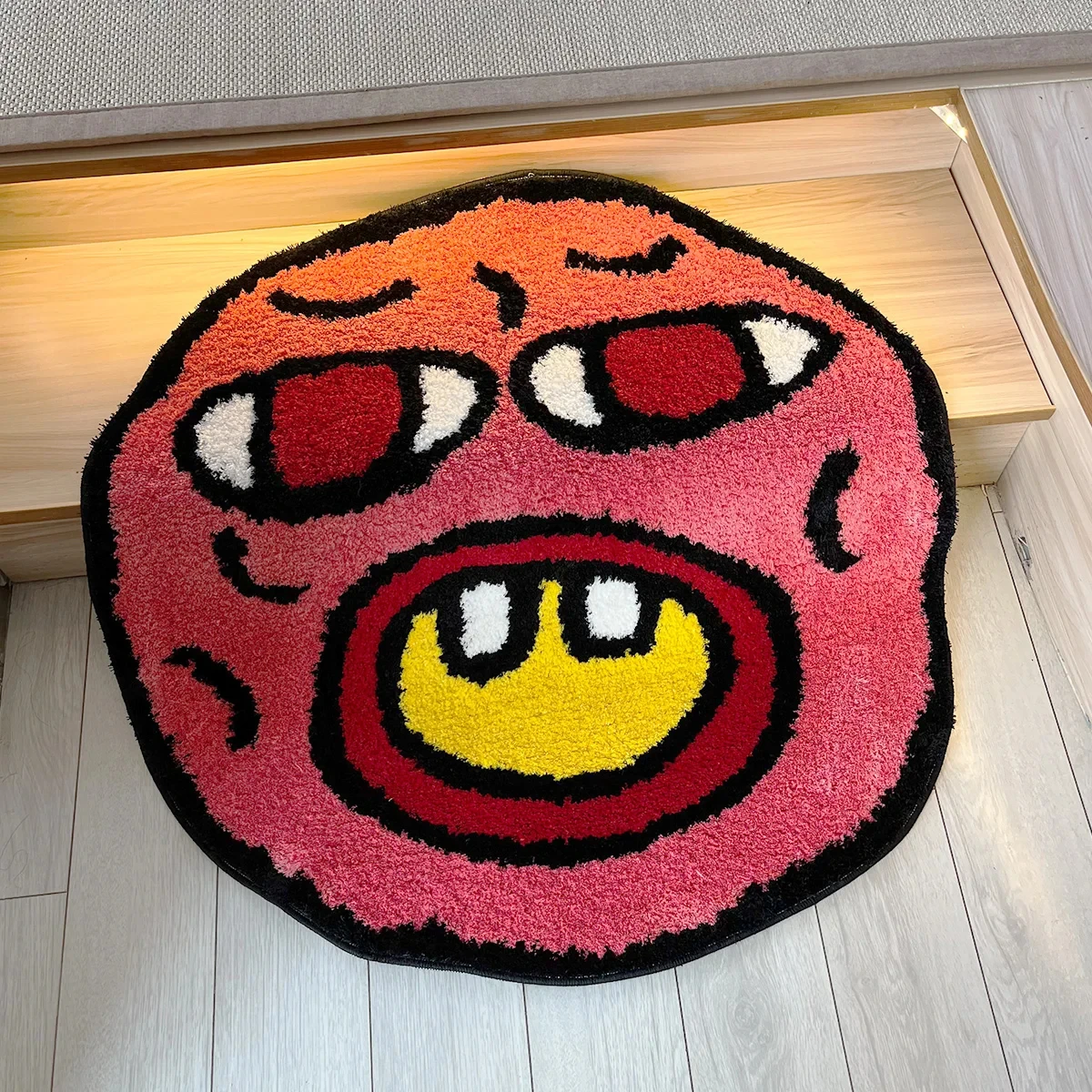 Cherry Bomb Tufted Rug Pink Handmade Carpet Room Kawaii Flocking Rug Small Rugs for Bedroom Cartoon Circle Punch Needle Rug