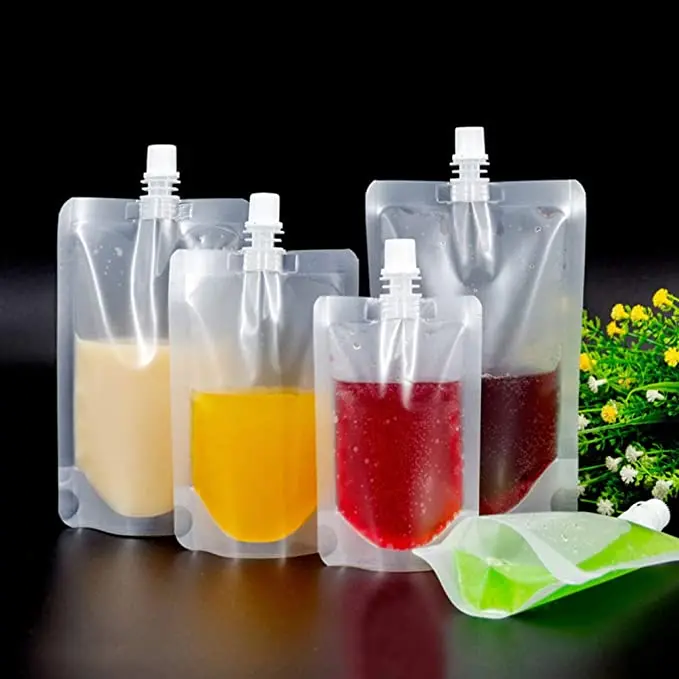 100ml~500ml Reusable Drink Pouches Bags Transparent Stand up Spout Beverage Bags Container Party Wedding Fruit Juice Beer