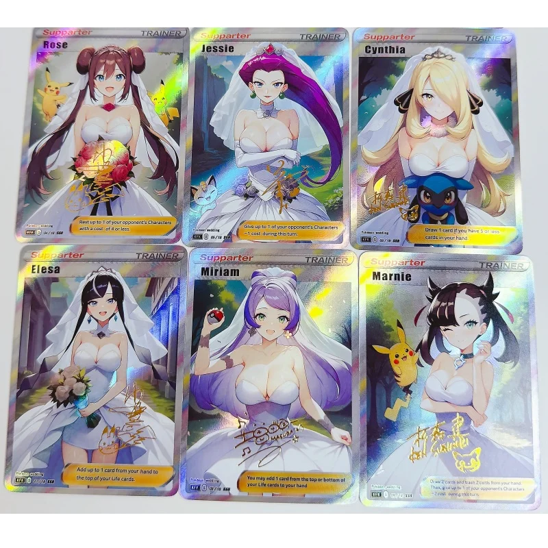 9 Sheet Ptcg Flash Card Nessa Cynthia Marnie Jessie Rose Wedding Dress Series Diy Action Toy Figures Anime Game Collection