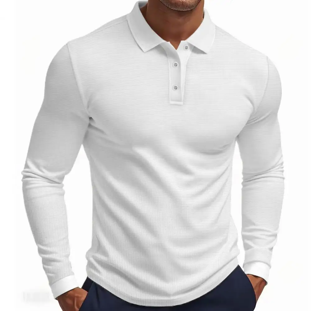 Men Golf Shirt, Turndown Collar Button Neck Long Sleeve Shirt,Breathable Pullover Top for Sports Office Daily Wear