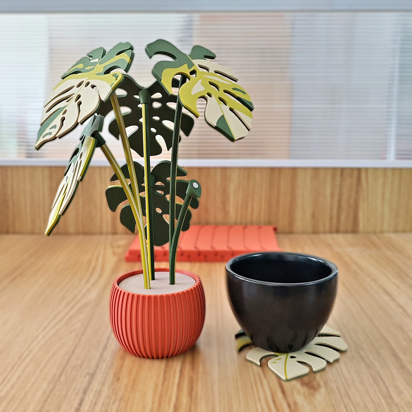 

Magnetic Monstera Leaf Coasters Set 3D Printed Coasters with Fake Plants, Multi-Color Waterproof Pads for Home Decor Gift