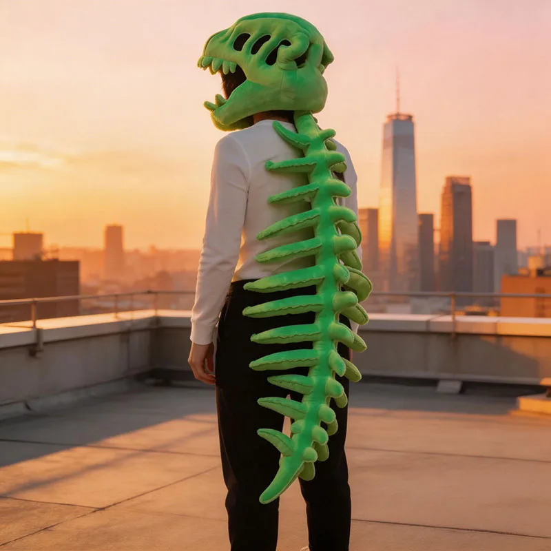 

2026 New 3D Dinosaur Skeleton Plush Funny Novelty Dinosaur Skeleton Cosplay Funny Headgear Props Soft Unique Costume Set Gift