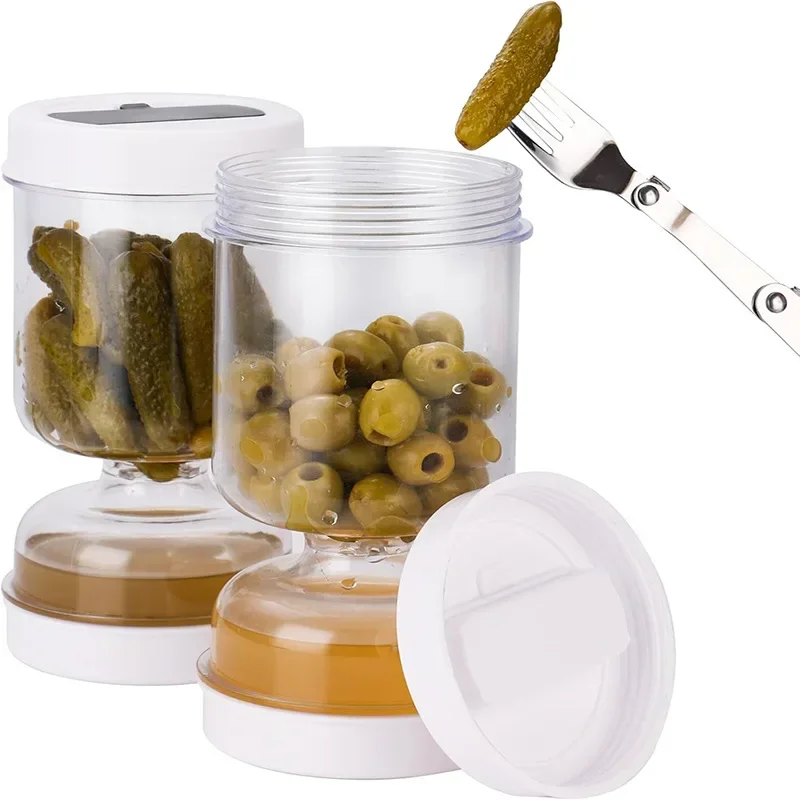 

Pickles Jar With Forks Dry Wet Dispenser Pickle Olives Hourglass Cucumber Container Airtight Lids Kitchen Juice Separator Tool