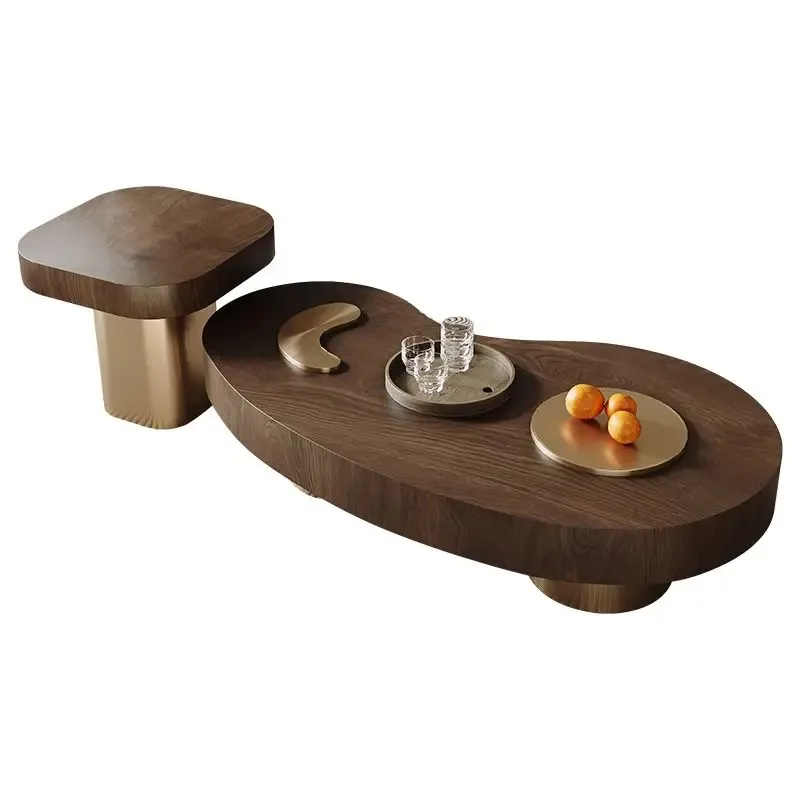 

ancient style solid wood special-shaped coffee table combination small apartment high-end walnut minimalist cashew tea table