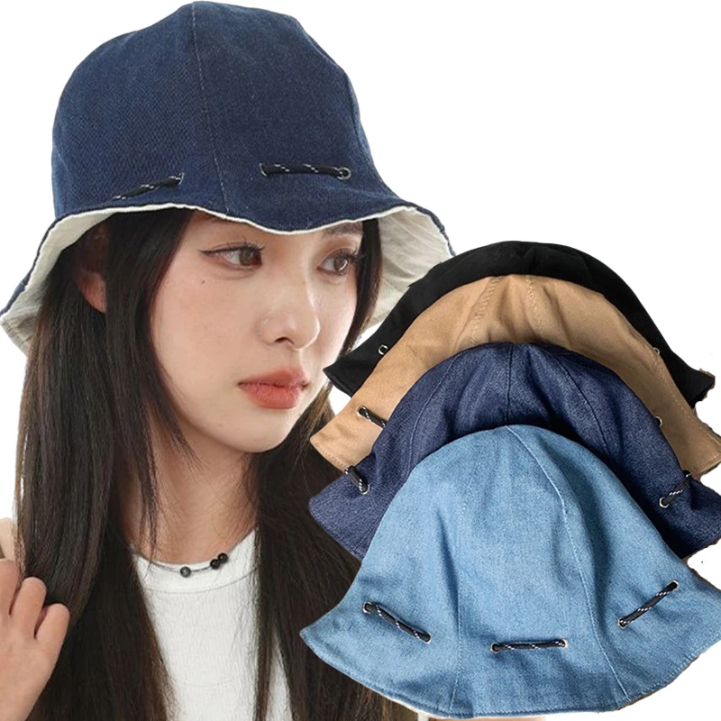 Outdoor Summer Foldable Fisherman Hat Bags Women  Sun Anti-UV Protection Drawstring Camping Hiking Caps  Panama Bucket Caps