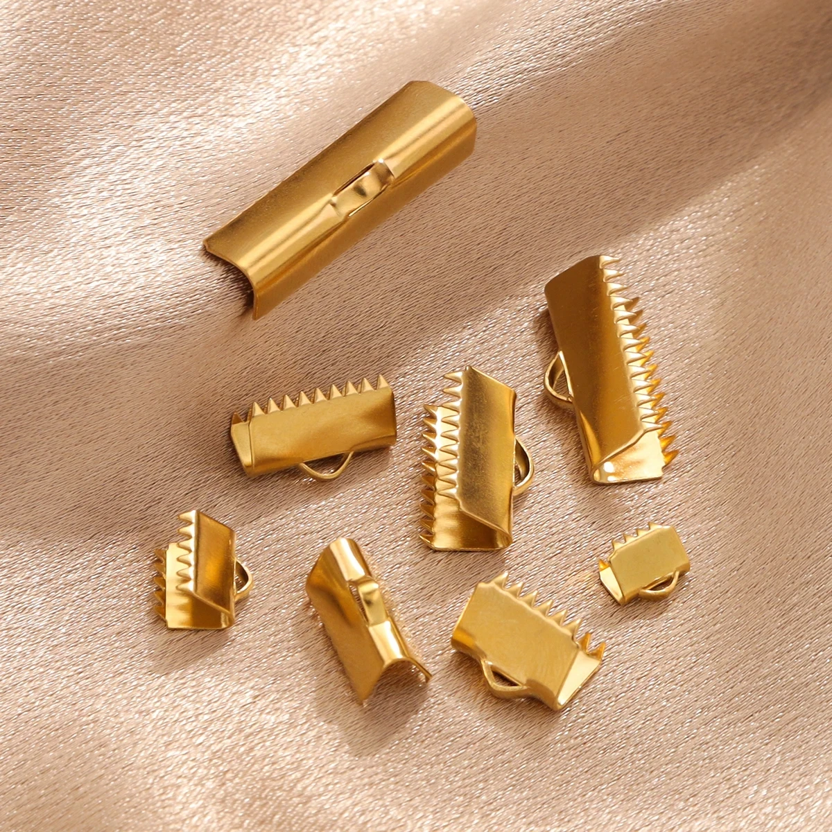 20pcs Stainless Steel Crimp Beads Cove Clasps Cord End Caps String Ribbon Leather Clip Foldover Connectors Jewelry Supplies Part