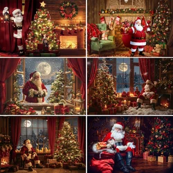 Santa Claus Photography Background Christmas Family Party Xmas Tree Fireplace Winter Snow Falling Kids Indoor Photocall Backdrop