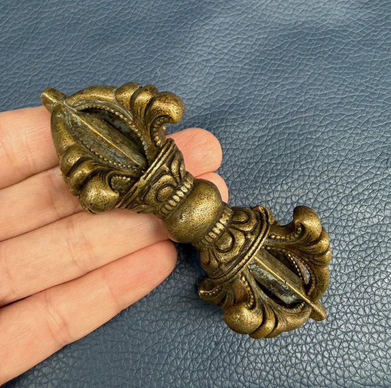 Tibetan Yellow Lema Copper Five-Pronged Vajra Dorje Antique Meditation Tool