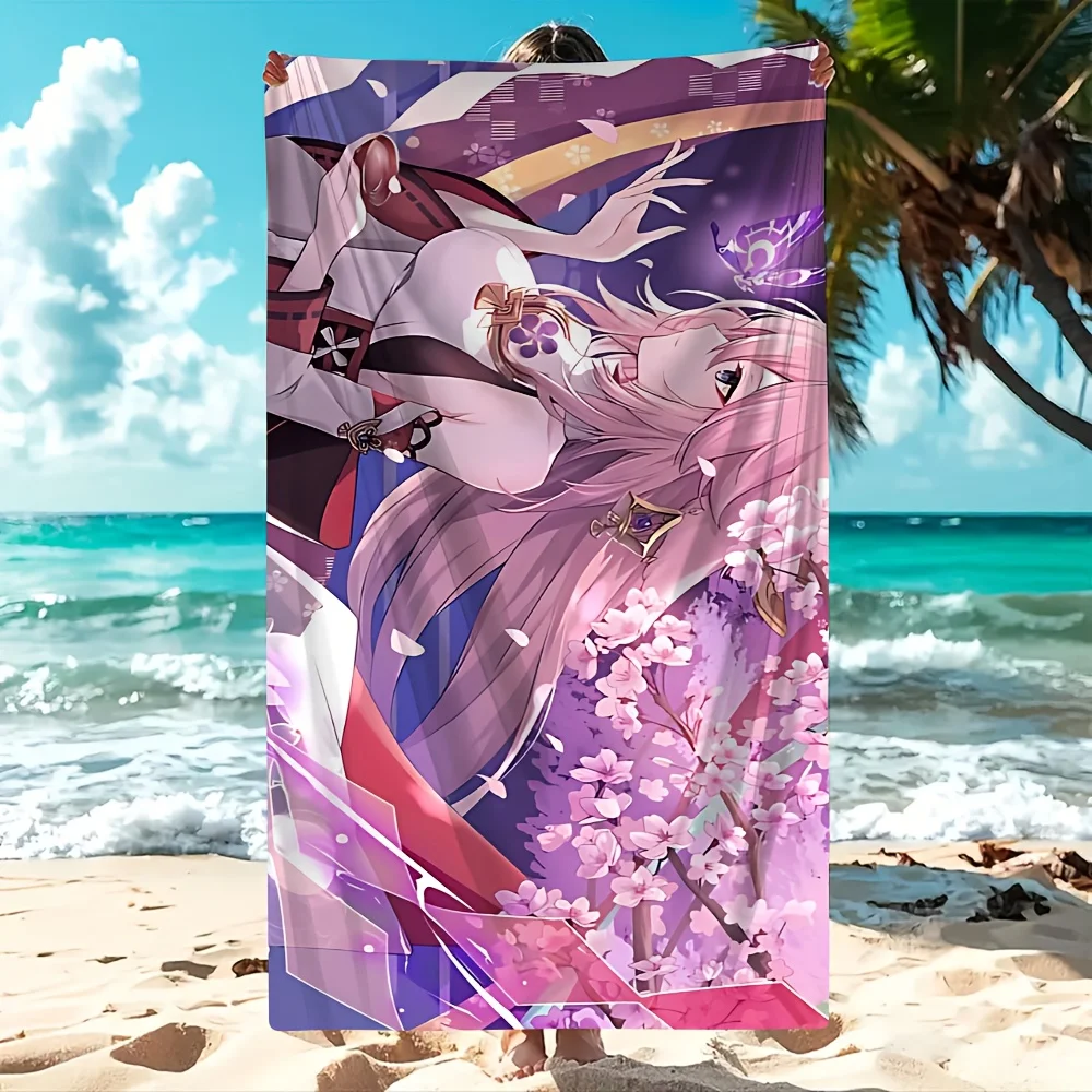 1pc of Pink Long-haired Beautiful Printed Beach Towel, Soft, Absorbent, and Lightweight Beach Towel, Hand/machine Washable