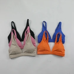 Dfyne Origin Minimal Sports Bra for Women Sexy Deep V-Neck Triangle Yoga Bra Buttery Soft Open Back Padded Fitness Gym Crop Top