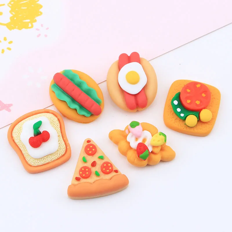 10Pcs New Cute Foods Hot Dog Flat Back Resin Cabochons Scrapbooking DIY Jewelry Craft Decoration Accessories Fake Pizza Resins