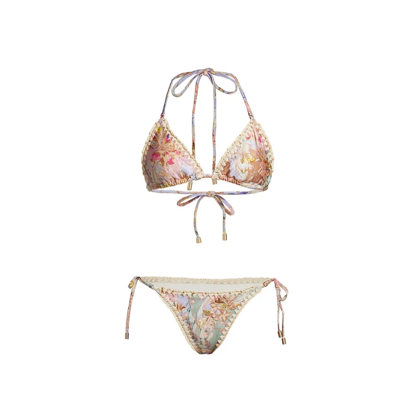 Bikini con estampado Floral para mujer, traje de baño con tirantes y falda, Sexy, Push-Up, ropa de playa elegante, Tanga triangular, 2023