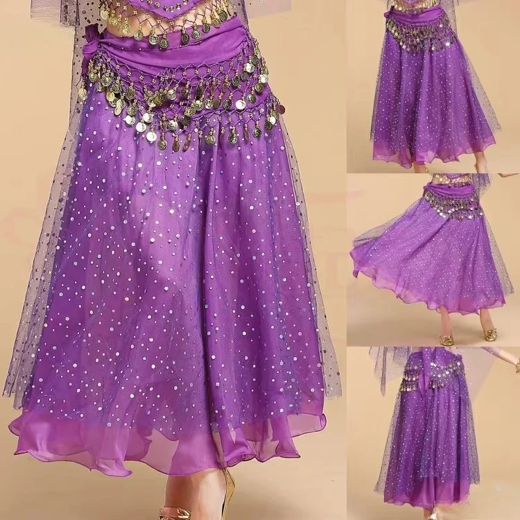 Personalizado desempenho de dança indiana costumessports saias de dança de fitness traje de dança do ventre saias de balanço grandes saias de pontos coloridos
