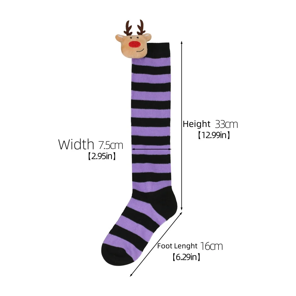 

Winter Children's Stockings Striped Christmas Elk Doll High Tube Socks For Girls Boys Kids Knee High Long Sock New Year One Size