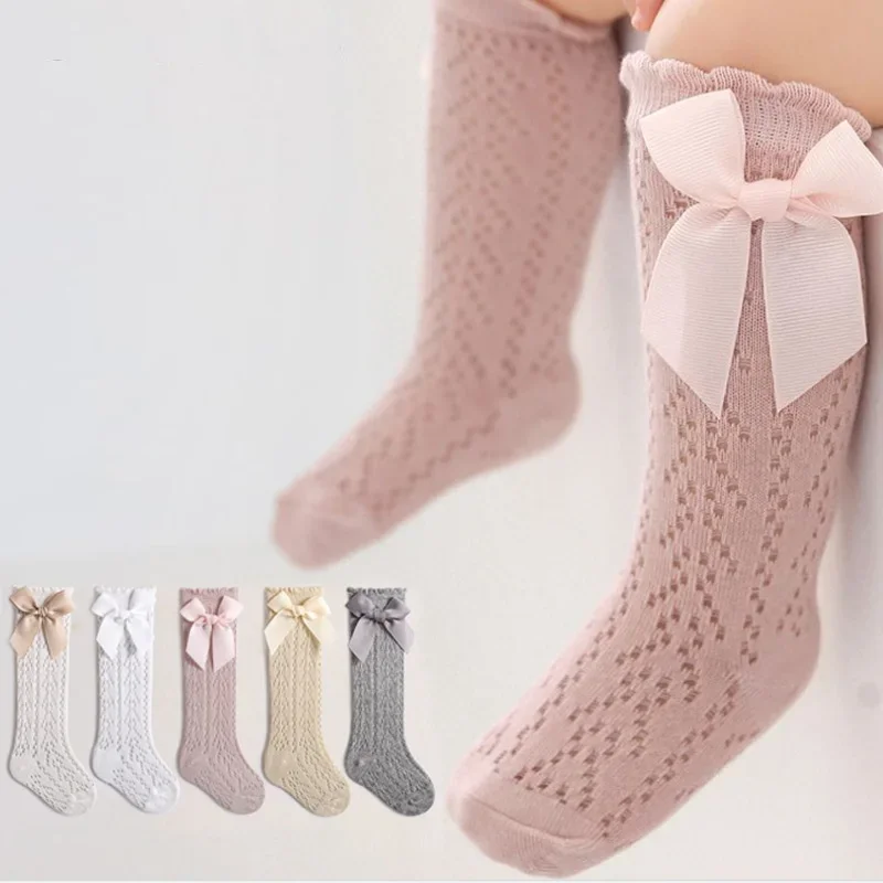 Solid Color Princess Baby Girl Socks Cute Bowknot Infant Toddler Over Knee Sock Kids Long Socks