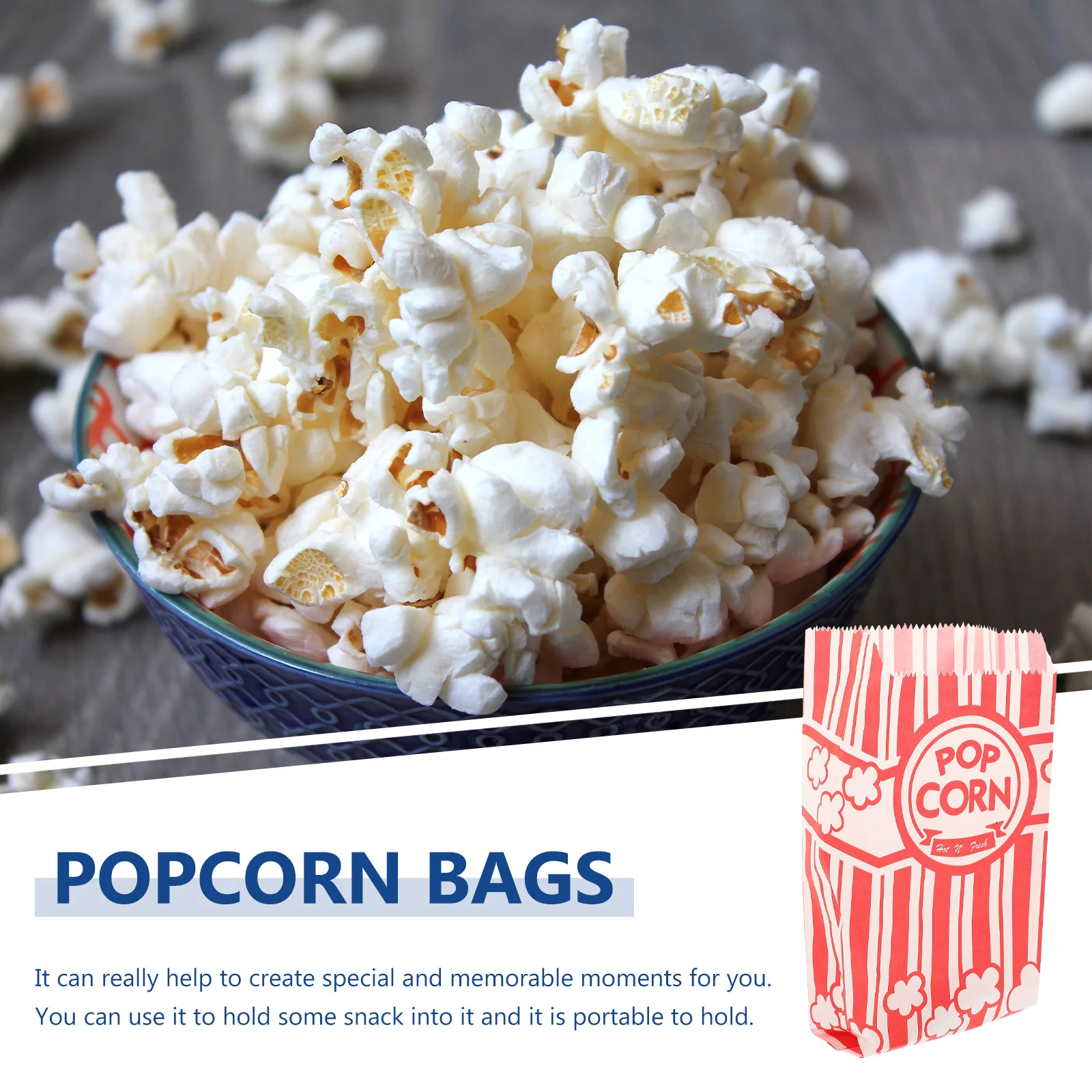 100 buah wadah makanan Popcorn kemasan tas karnaval perlengkapan tas besar dibungkus secara individual pemegang kertas Mini anak kecil