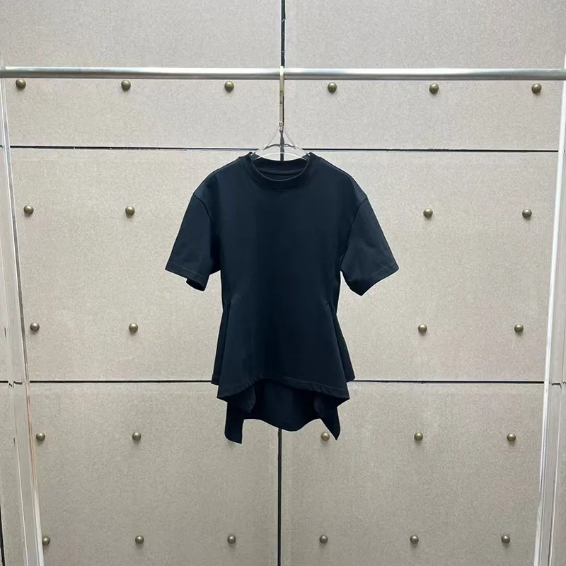 Women's Asymmetrical Short-Sleeve Top with Round Neck, High-Quality Commuter Pullover, Fitted T-Shirt, 2026, New Arrival, Y2K