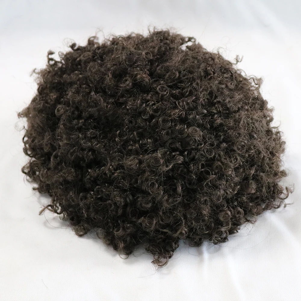 Tupé Afro rizado para hombres, reemplazo de piel inyectada, postizo con Base de PU, cabello humano 100% Remy, prótesis masculinas, color negro, 8mm