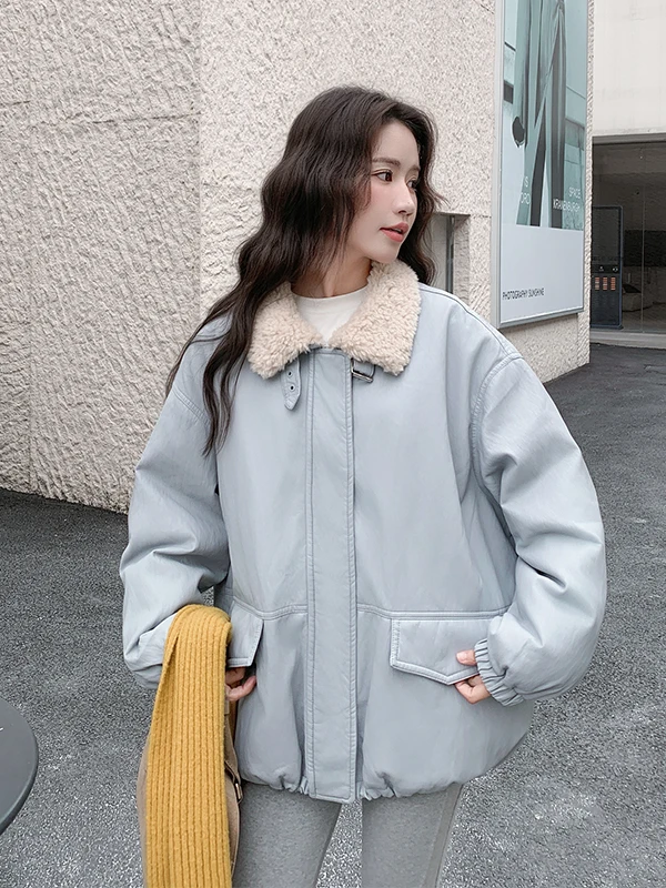 블루 슈퍼 뷰티풀 워크웨어 파카 슬레 오르트 티엔드 여성용 다운 재킷 화이트 듀 페더 웜 스트레이트 컷 PU 가죽