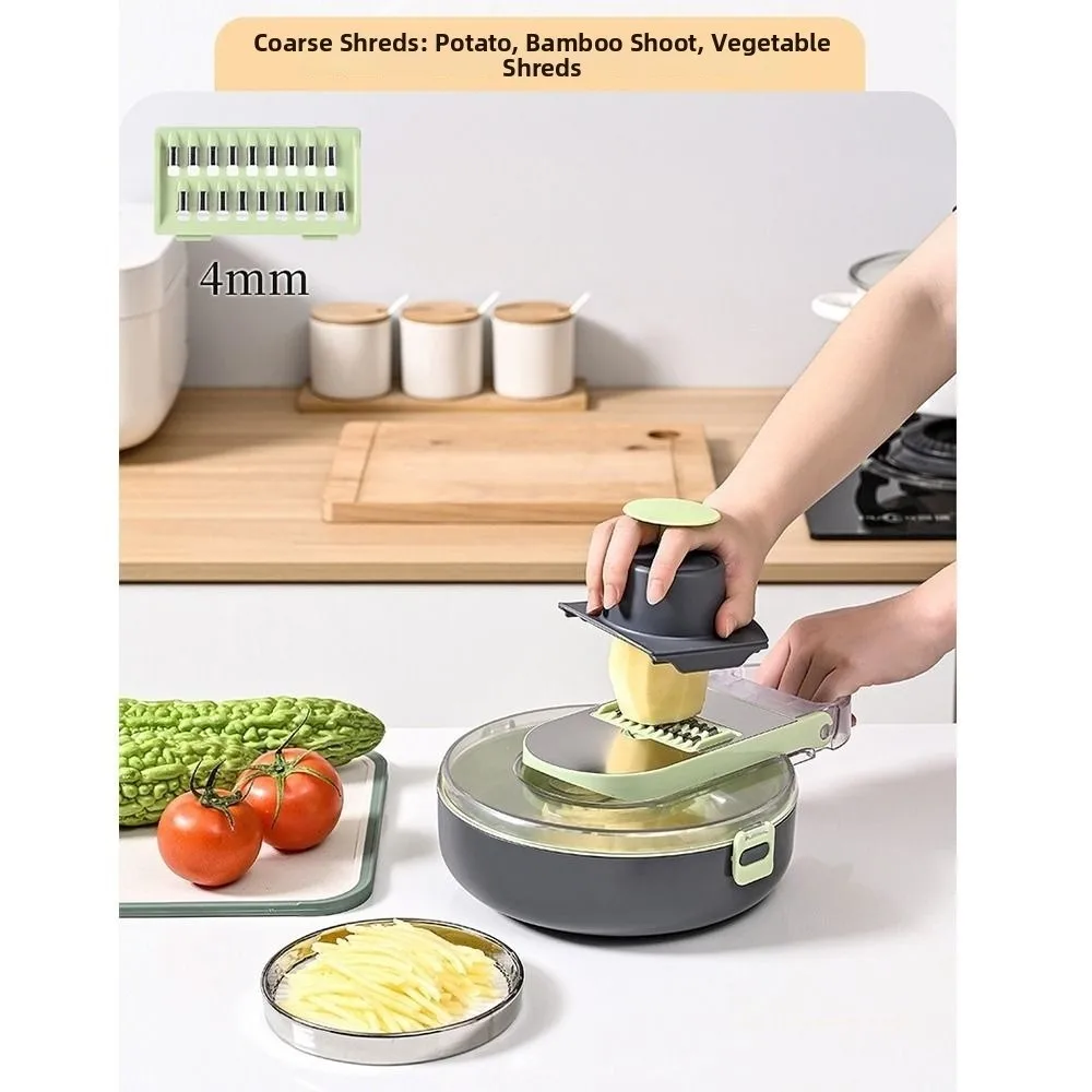 Stainless Steel Multifunctional Vegetable Cutter with Drain Basket with Container Kitchen Slicer Fast Shredding Hand Guard
