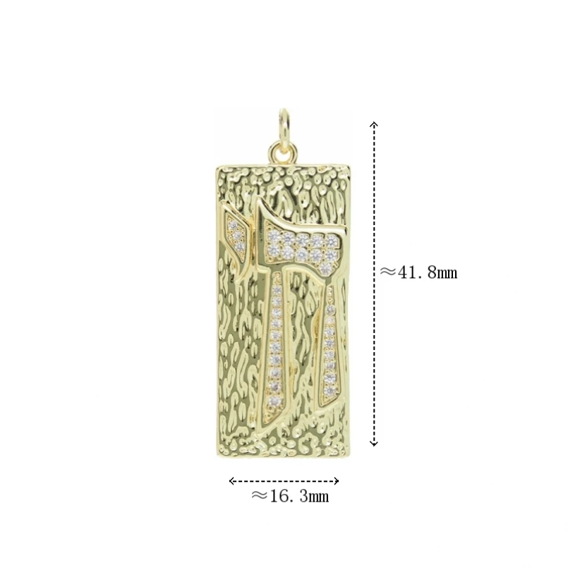 5Pcs Cubic Zirconia Copper Pendant Square Rectangle Alphabet Hebrew Chai Jewish Kabbalah Religious Invisible Setting Gold Color