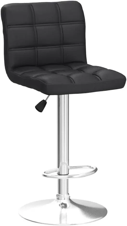 Set of 4 Adjustable Swivel Barstools, Modern PU Leather Kitchen Counter Bar Stools, Square Back Bar Stool