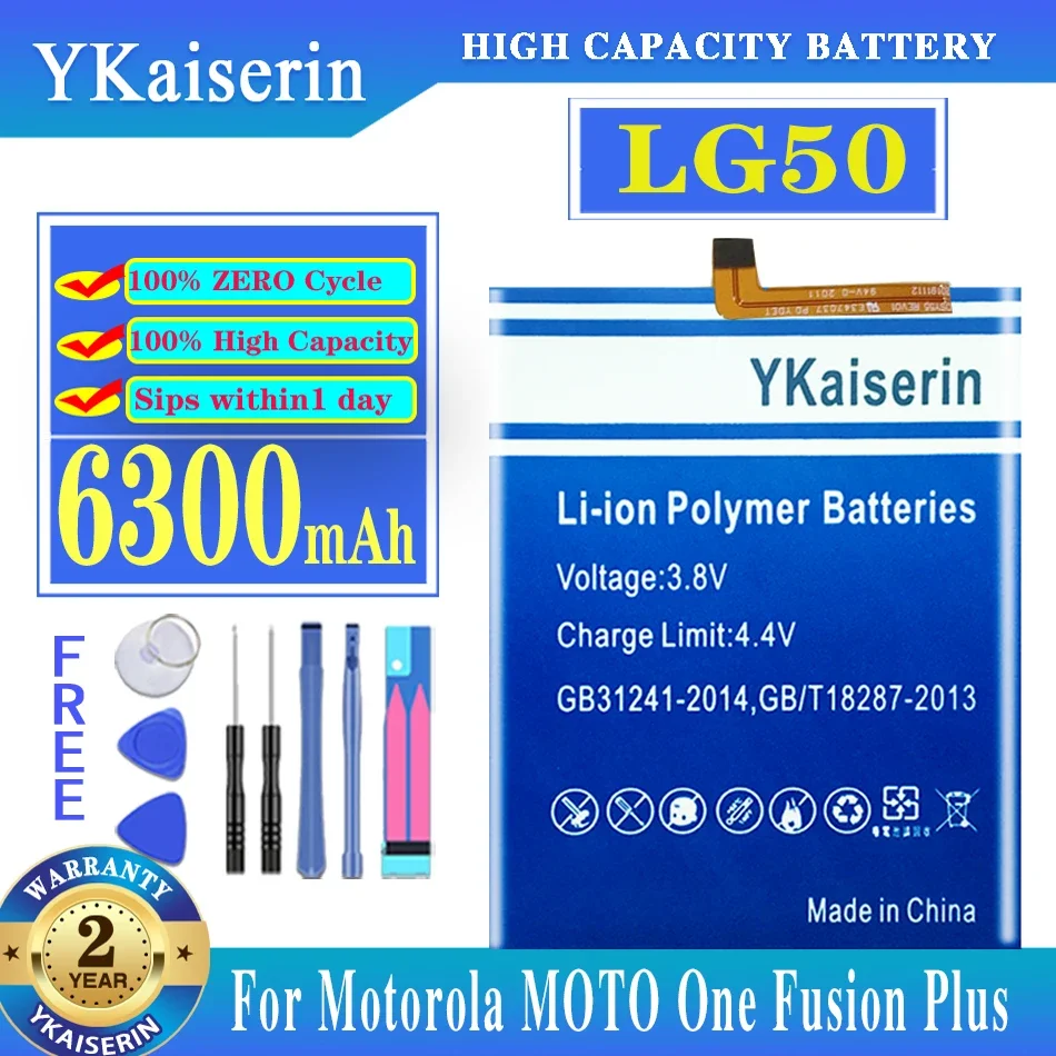 YKaiserin New 6300mAh LG50 Mobile Phone Battery For Motorola Moto G9 Play One Fusion Plus OneFusion+ XT2067 + Tools