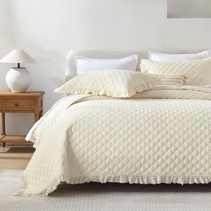 Enzyme Washing 3-Piece 100% Cotton Quilt Set | Super Soft Quilted Bedspread | All Season High- top Breathable Bedding Set Queen