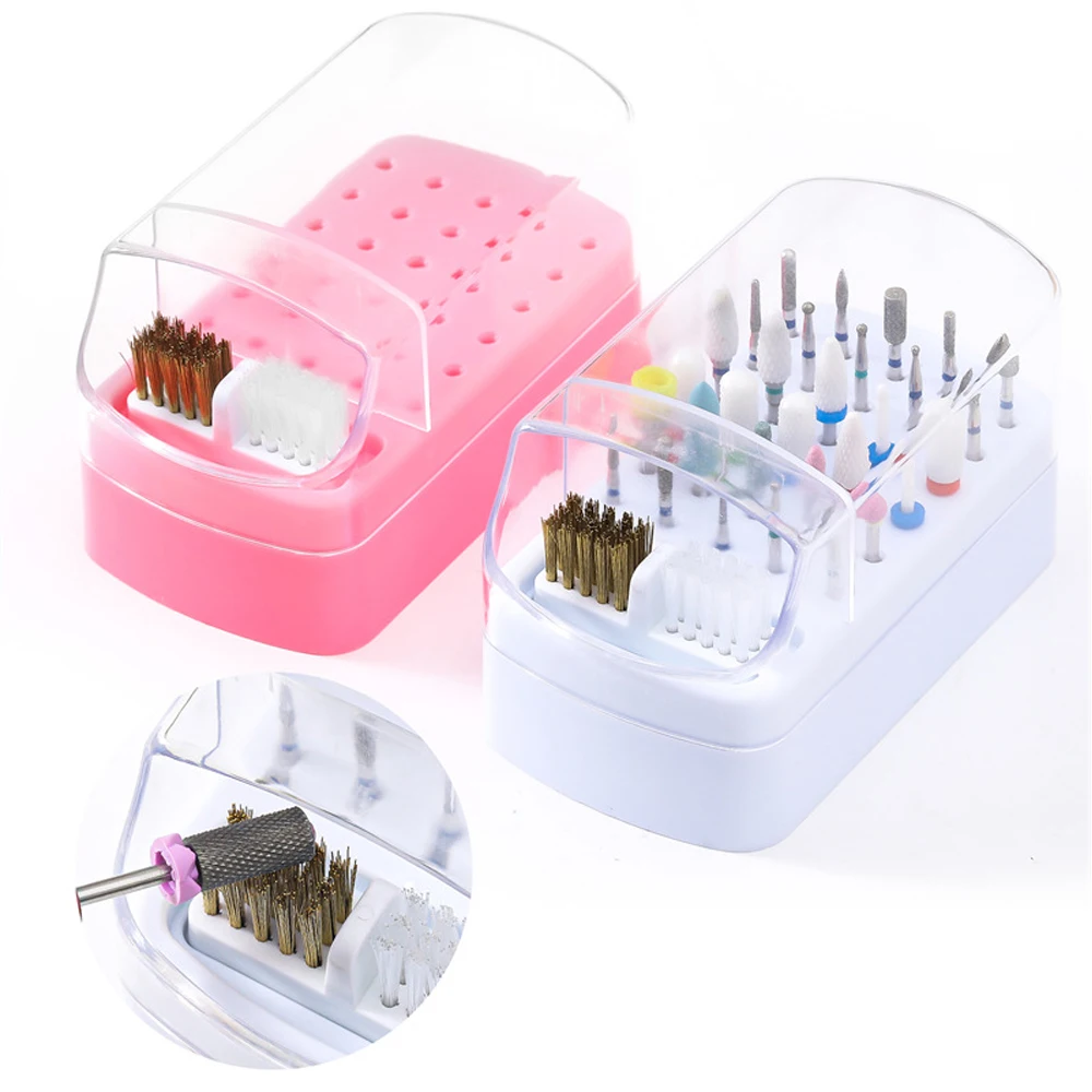 

2 in 1 30 Holes Nail Drill Bit Holder Care Case Cutters Stand Container Manicure Organizer Empty Storage Box Nails Accessories